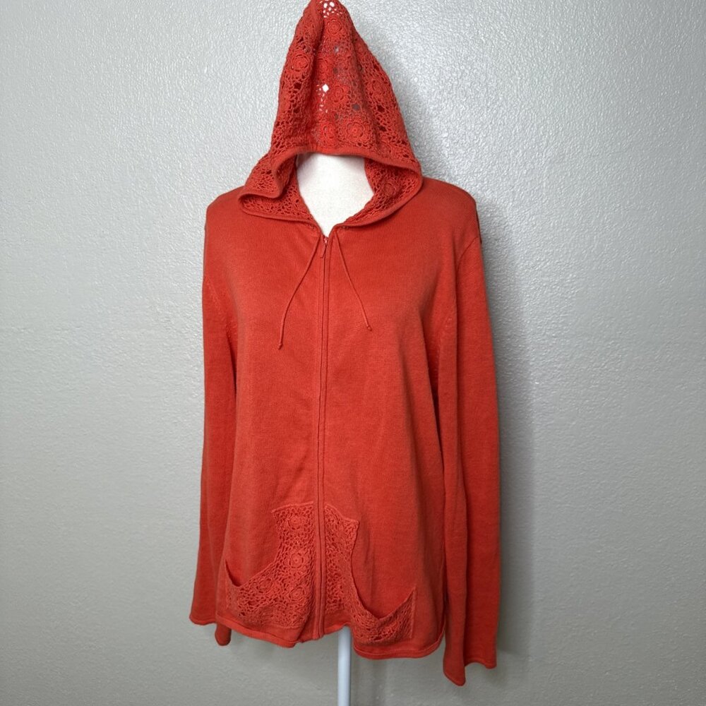 Coldwater Creek Crochet crochet Zip Cardigan Orange Hoodie Sweater Size XL